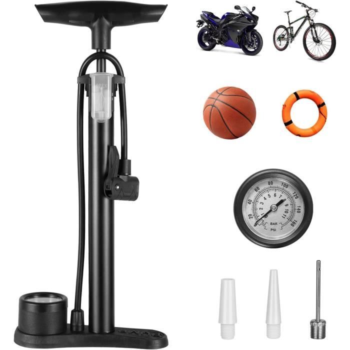Pompe à Pied pour Vélo,Pompe au Sol avec Manomètre,Vélo Pompe avec Adapteurs, Haute Pression