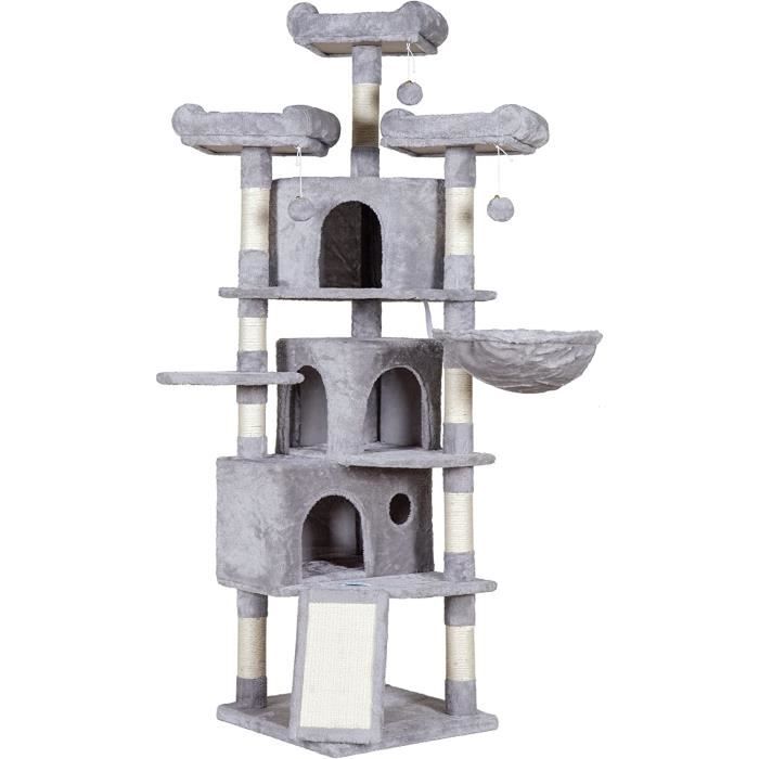 Arbre à Chat Hey-brother 120 Cm - Plateformes Larges, Sisal, Couleur Gris Fumé, Design Stable