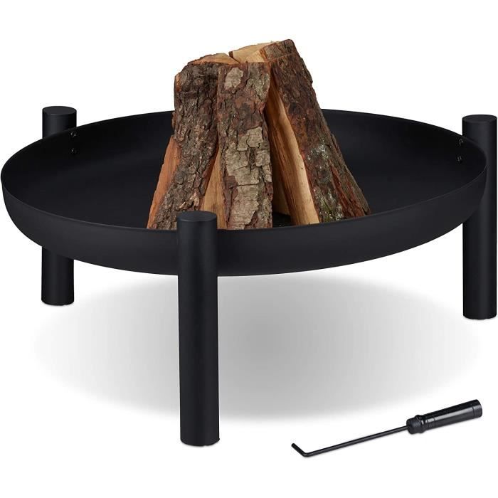 Chauffage De Terrasse Cheminée CHARLES BENTLEY - 129 Cm Noir, Brûle Bois/charbon - Design Moderne Avec Rangement Bûches - 12