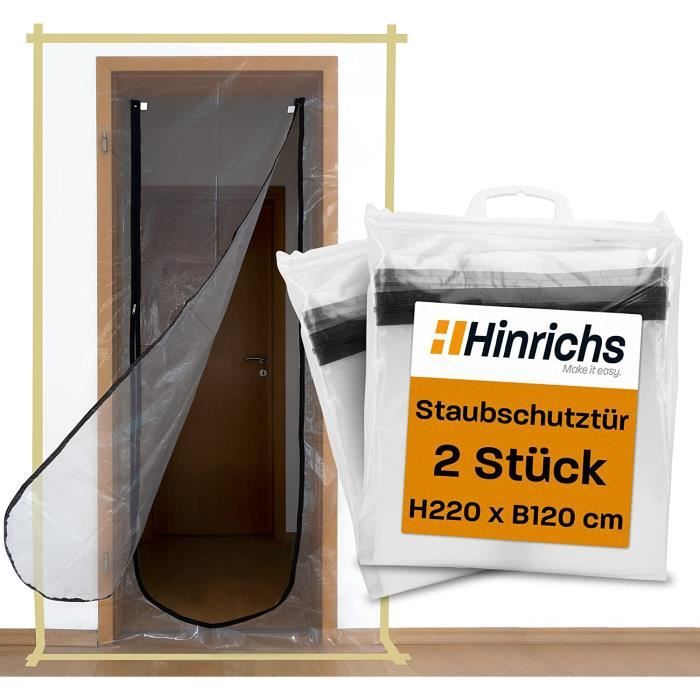 Porte Anti-Poussière Hinrichs - Pack De 2 - 220x120cm Transparent - Fermeture Éclair U - Pour Rénovation