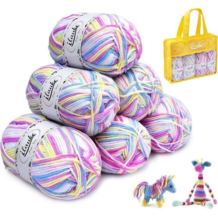 Laine Multicolore pour Tricot, ilauke 6*50g Pelotes de Laine à Tricoter à la Main Acrylique avec
