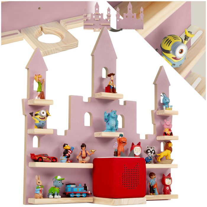 Étagère murale - TECTAKE - Étagère murale décorative MYLITTLESTORY PRINCESS CASTLE 10 tablettes en bois massif avec fixatio - Rose