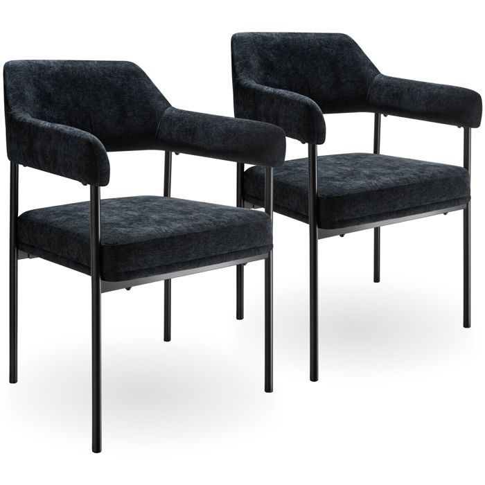 Chaise - TECTAKE - Lot de 2 fauteuils DOÉ aspect velours rembourré avec pieds en acier et dossier 58 x 62 x 85 cm - Noir
