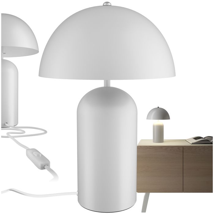 Luminaire - TECTAKE - Lampe rétro ALTEA en acier au design champignon années 70 lumière indirecte 40 W Ø 25 x 37 cm - Blanc
