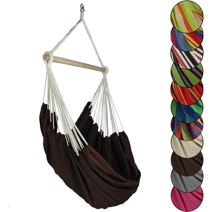 Hamac Suspendu En Coton Relaxdays - Pour Intérieur/extérieur - Capacité 150 Kg - Multicolore - Avec Mousqueton