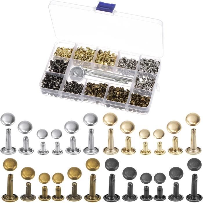 Kit 480 Rivets En Cuir Double Cap - 3 Tailles, 4 Couleurs - Inclus Outils De Fixation - Pour Vêtements, Sacs, Chaussures