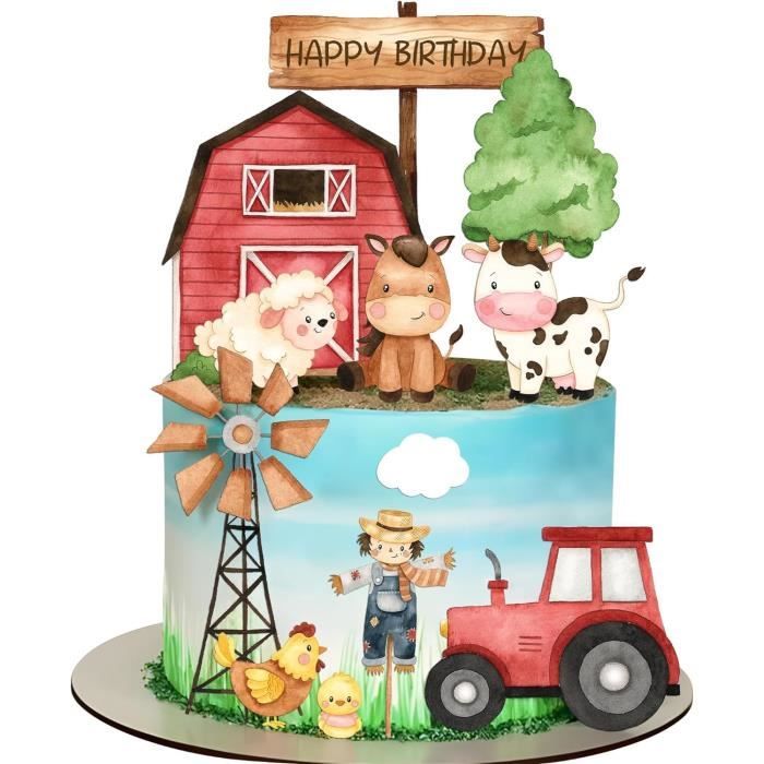 Décoration Gateau Topper De Cupcake De Ferme,14 Piu00e8ces Anniversaire Topper Vache,Vache Ballon Tracteur