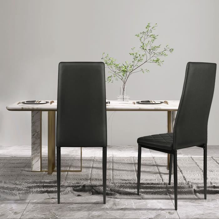 willonin® 2 x chaises de salle à manger, noir dossier et siège en similicuir à sergé, cadre en métal laqué, polyvalent pour salon