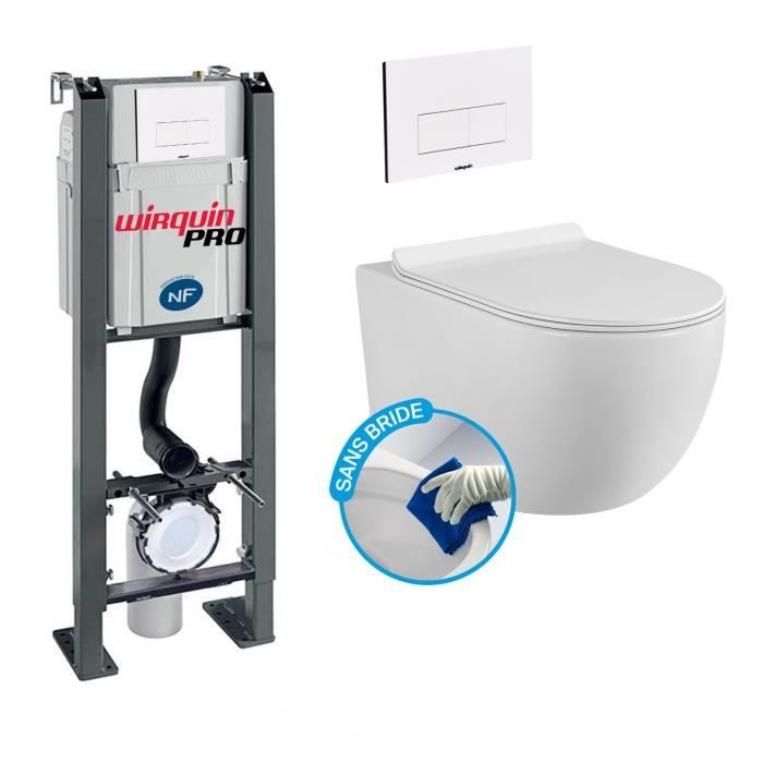 pack complet wc sans bride bati autoportant cuvette sans bride plaque blanche modele design cdiscount bricolage