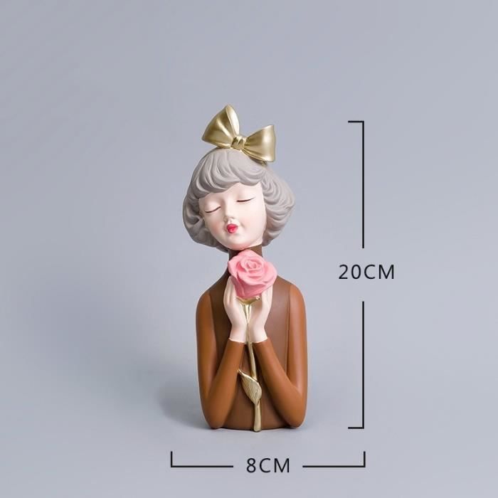 STATUETTE,Red Rose GirlStatue de fille nordique en résine, décoration