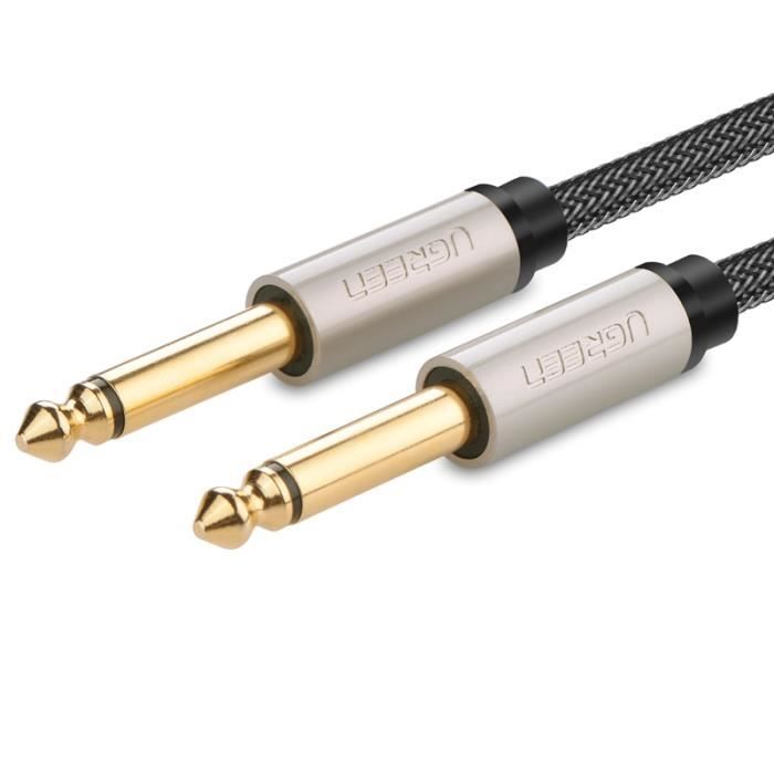 Câble Audio TS 6,35mm 2m - 2 Pack - Angle Droit Pour Guitare, Basse, Ampli, Clavier