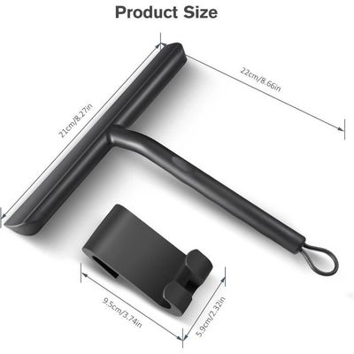 Raclette De Douche Noire En Silicone 28,4cm - Avec Support Et Crochet Adhésif - Pour Vitres, Miroirs, Carrelage