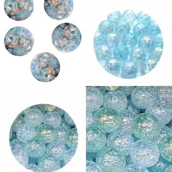 MesBilles - 10 Billes en verre Pépite Bleu - 9 Billes et 1 Calot