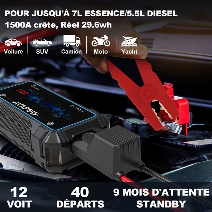 Booster Batterie Voiture 8000A 26800mAh - Démarre Tout Véhicule 12V (essence Ou Diesel Jusqu'à 12L) - Écran LCD, Charge Rapide PD65W, Lumière LED