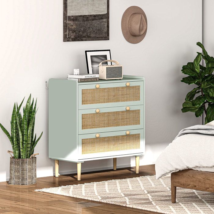 Commode En Raton Design Commode design bohème en rotin - HOMCOM - 3 tiroirs - meuble de ...