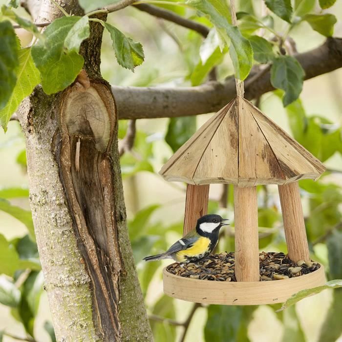 Mangeoire Oiseaux Exterieur Suspendue Grande Capacité avec Toit pour Jardin  Terrasse - Marron