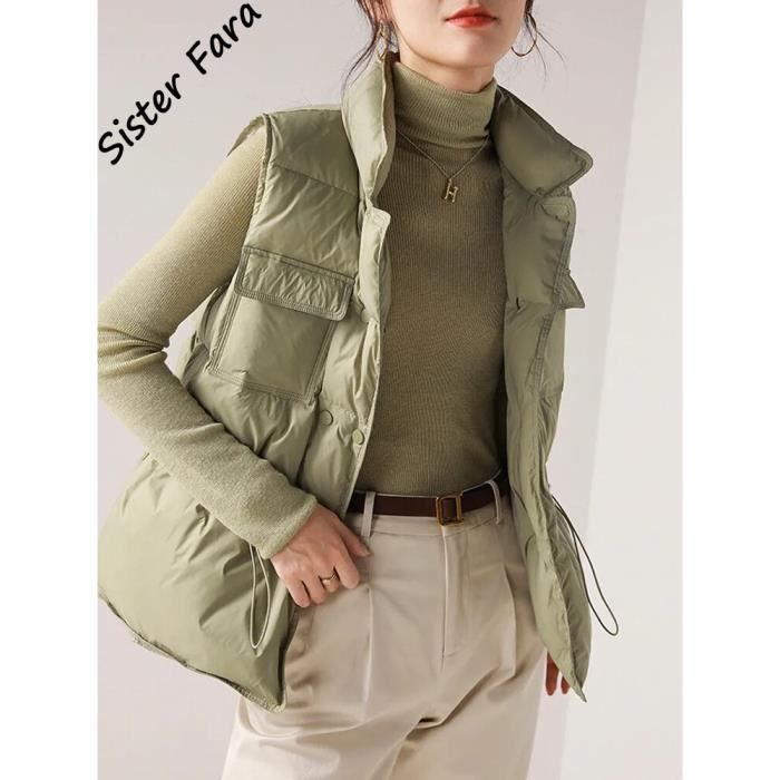 Gilet en duvet de canard blanc pour femme gilet sans manches leger et chaud coupe vent vert militaire Blanc Cdiscount Pret a Porter
