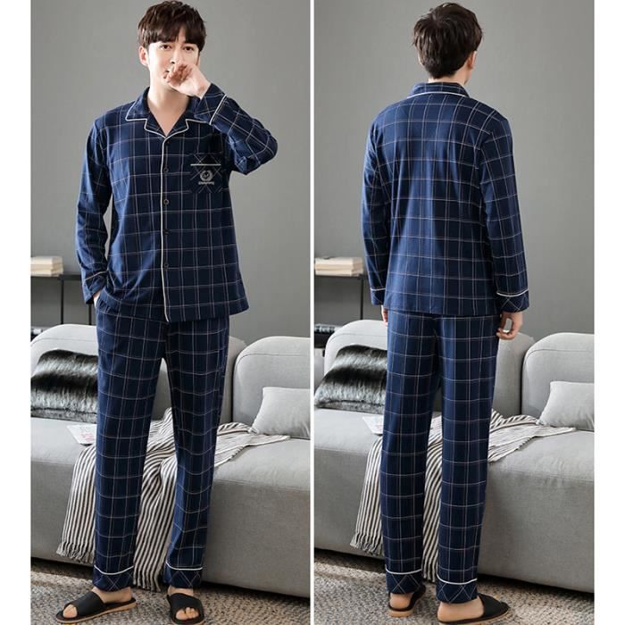Pyjama Homme Coton 2 Pièces - Ensemble Nuit Confortable Manches Longues