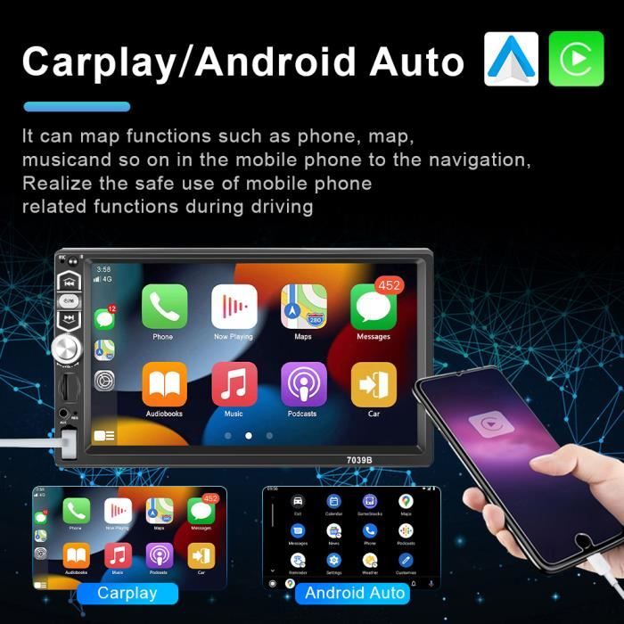 Autoradio CarPlay Android Auto,7 écran Tactile sans Fil Car Stereo  Bluetooth 5.0 lecteur multimédia avec Appel mains libres - Cdiscount Auto