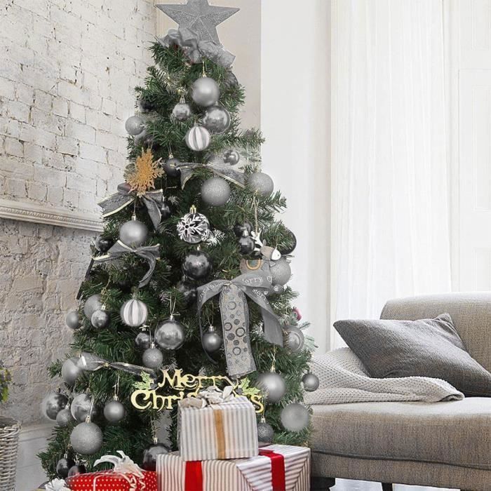 Boules De Noël 49 Pièces - Set Déco Sapin Blanc Doré 3cm, Avec Fil D'Or 10m, Finitions Brillant/Nacré/Mat