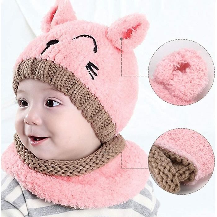 Bonnet Bébé Fille Hiver, Bonnet Echarpe Set, Bonnet Bebe Casquette et  Écharpe Masque Tricoté 3-en-1, Bébé Enfant Hiver Chapeaux pour 2-5 Ans -  rouge