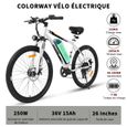 Vélo Électrique COLORWAY Blanc, VTT 26" E-Bike Assistance Batterie Amovible 36V 15Ah, Shimano 7 Vitesses-2