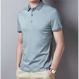 Polo shirt de soie de mûrier Slim à Revers Couleur unie pour Hommes Vert-2
