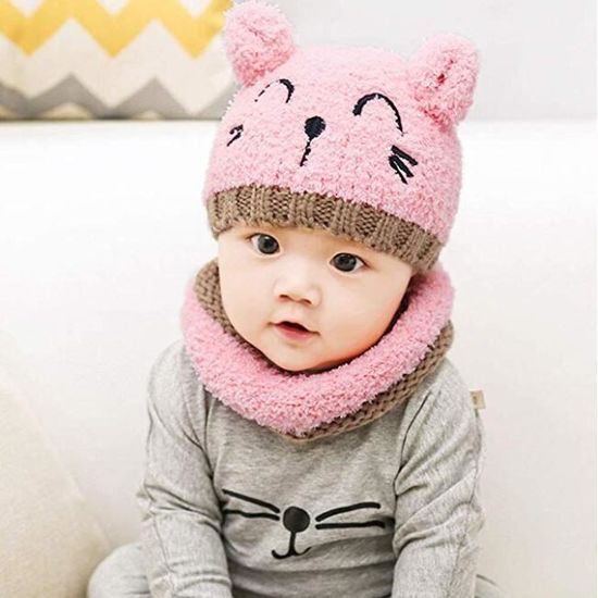 Acheter Ensemble de 2 pièces pour bébé de 1 à 3 ans, bonnets et écharpe,  tricoté, garde au chaud, à la mode, chapeaux d'hiver pour enfants de 1 à 3  ans, WBL
