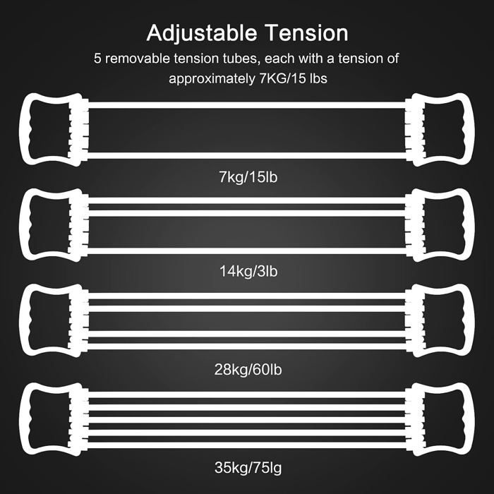 Extenseur De Poitrine 5 Tubes Réglable De 30 à 68 Kg – Pour Muscler Bras, Dos Et Pectoraux à La Maison
