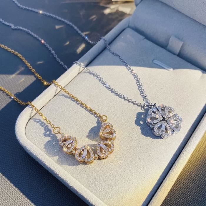 Collier Trèfle à Quatre Feuilles En Argent 925 - Pendentif Porte-bonheur Unisexe Avec Zircone Cubique - Cadeau élégant