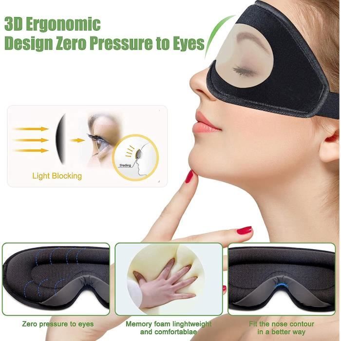 Masque De Sommeil 3D Pour Dormeurs Sur Le Côté - Noir Total | Ajustable Et Sans Pression - Parfait Pour Voyage Et Sieste