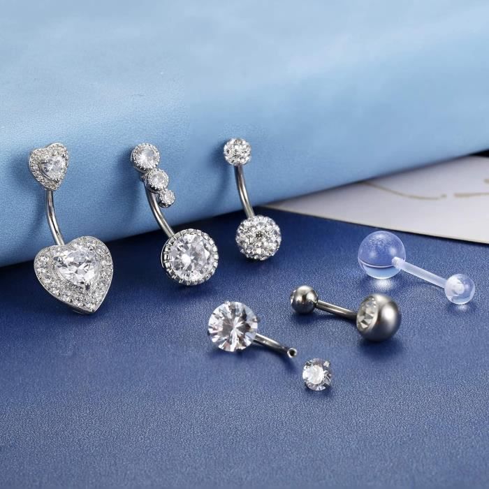 Anneaux de Nombril Chirurgicale Acier Inversé Anneaux pour Femmes Courbé Barbell CZ Mignon Corps