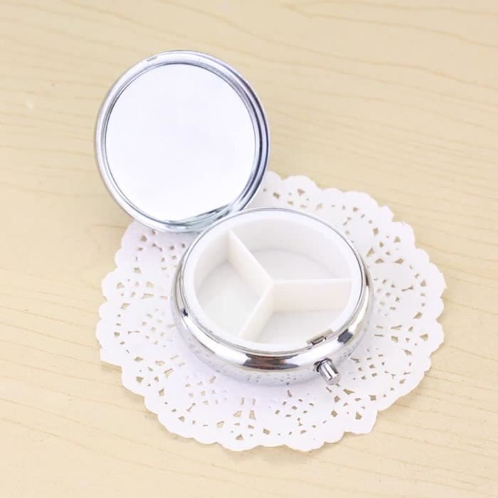 Pilulier Rond Vintage 3 Compartiments - Décor Floral Doré - Métal - Occasion