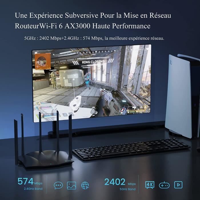Routeur WiFi 6 RX12 Pro, Router WiFi AX3000 Bi-Bande, 5 * 6dBi Antennes ...