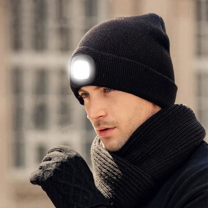 Lampe frontale,Chapeau tricoté à LED pour femmes et hommes,lampe