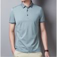 Polo shirt de soie de mûrier Slim à Revers Couleur unie pour Hommes Vert-3
