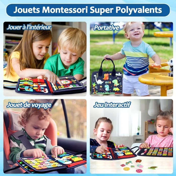 Busy Board Montessori En Bois – Jouet Éducatif Sensoriel 14 Activités Pour Enfants 3-6 Ans