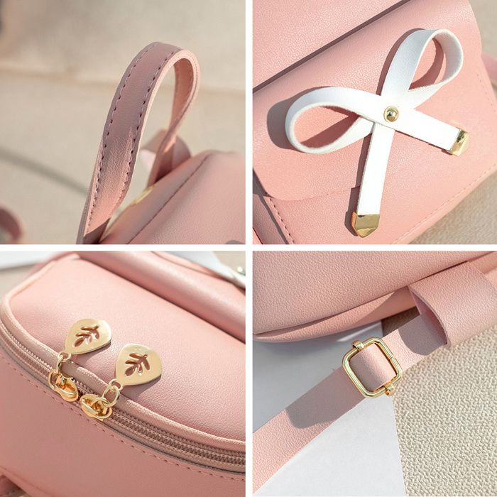 Mini Sac à Main En Cuir PU Rose Avec Nœud Papillon - Accessoire Maison De Poupée 1/6