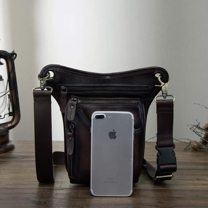 Sac Pour Les Jambes Moto Sac ?? La Taille En Cuir V?�ritable Sac ?? Bandouli?�re De Loisirs Sac De 