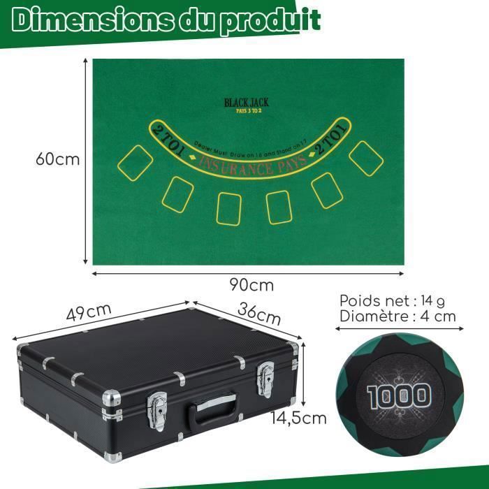 HOMASIS Jeu De Poker, Mallette De Poker Avec 2 Jeux De Cartes, 5 Dés, Bouton Croupier
