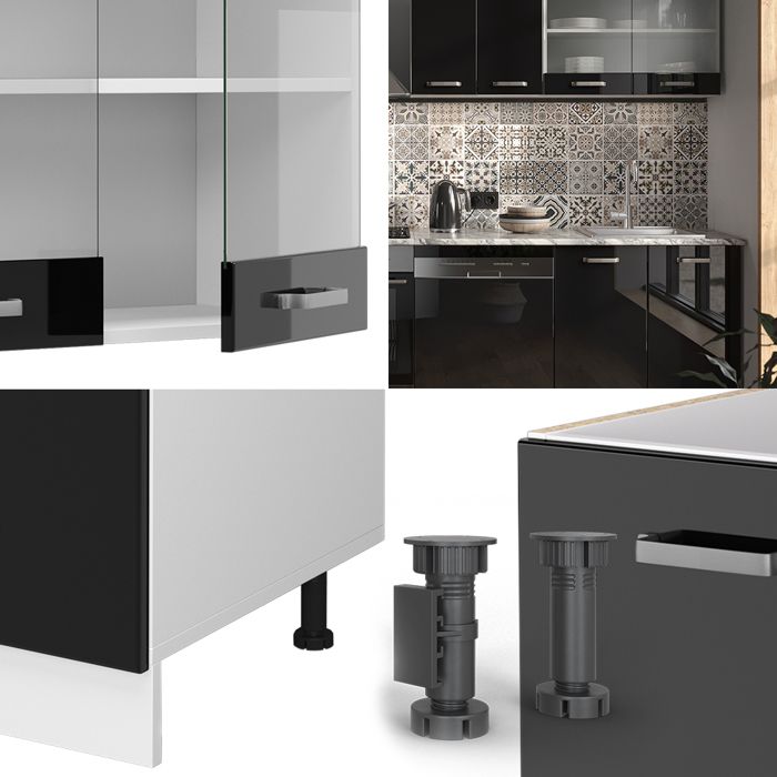 Cuisine Intégrée R-Line Vicco, 300 Cm, Chêne Blanc, Effet Haute Brillance, Moderne, Neuve