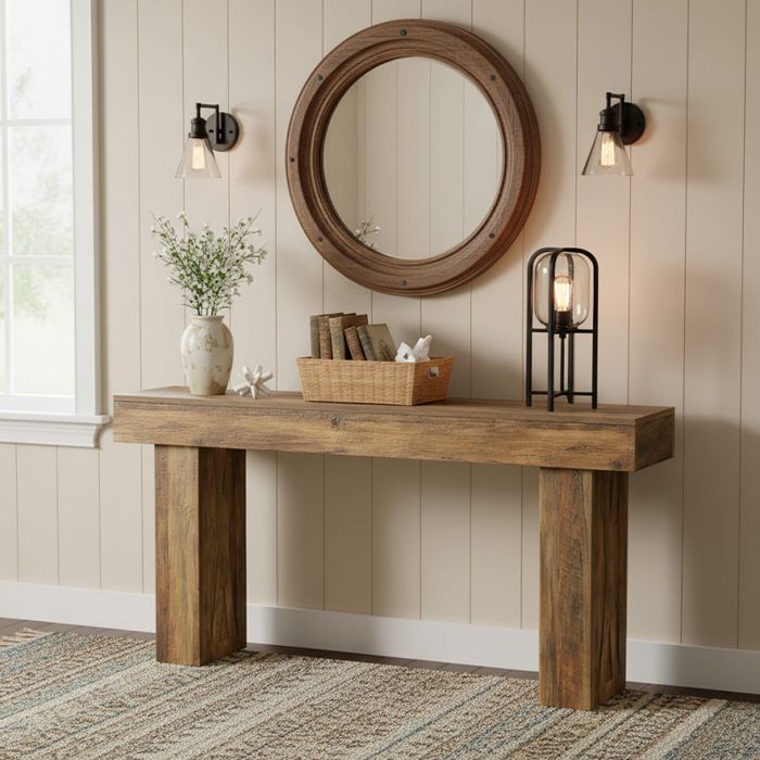 Table console de 160×35×85 cm, entrée 2 étages, table basse rangement