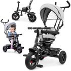 Tricycle Evolutif Enfant Gris- Hypermotion- 1 à 20 kg, Vélo Bébé avec Poignée, Poussoir, Pédales, Siège Réversible, Panier Sac
