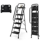 Échelle Pliant 5 Marches en Métal COSTWAY-Plateau à Outils-150KG-Pédales Large Antidérapante-Main Courante-Maison,Cuisine,Bureau