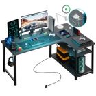 COMHOMA Bureau Gaming en Forme de L, Bureau d’Angle avec Étagères Rangement, Prise de Courant, 120L*80P*74H, Noir