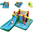 DREAMADE Château Gonflable Aire de Jeux Enfant avec Gonfleur 680W, Zone de Saut, Mur d’Escalade, Toboggan, Piscine, Tunnel &Pendule