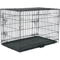 Cage pour chat et chien à double porte avec séparateur et plateau en plastique, pliable, noir - 92.5×57.5×64CM