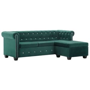 CANAPÉ FIXE Canapé d'angle en velours vert - WORD Design - Style vintage - Méridienne réversible
