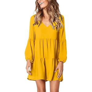 ROBE Ladies Summer Casual Dress Mode Femmes V-Neck Loose Beach Dress Casual Vacation - jaune HBSTORE