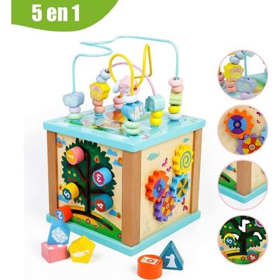 Centre d'activités en bois à 5 côtés avec labyrinthe de perles, trieur